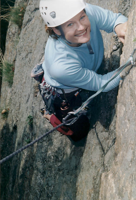 Jen climbing. (Category:  Rock Climbing)