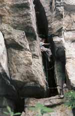 Leading the first pitch of Big Chimney. (Category:  Rock Climbing)