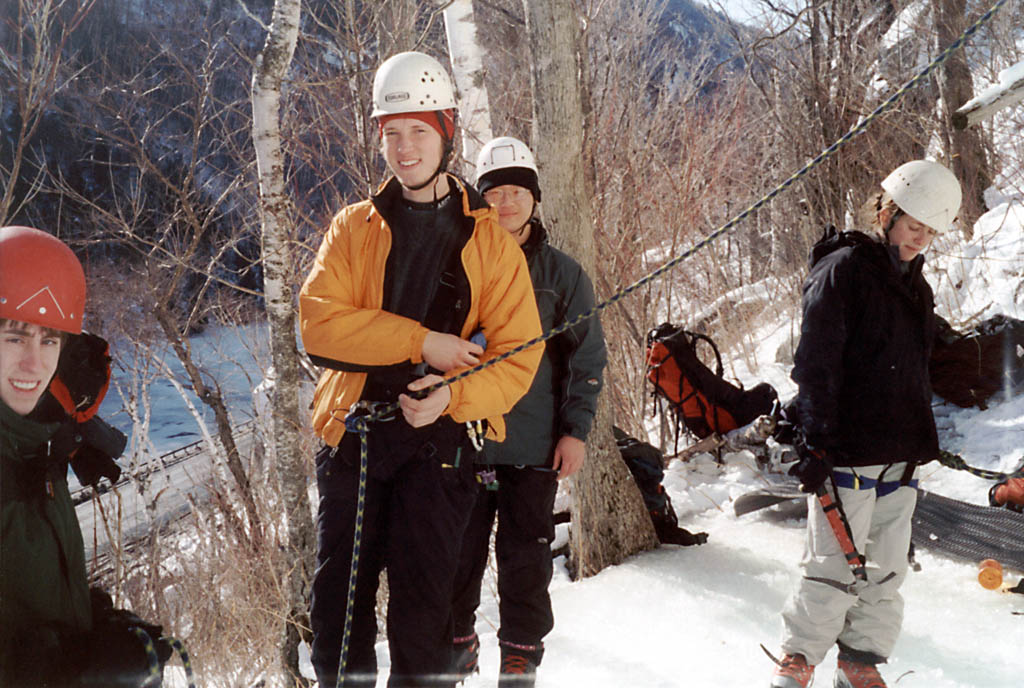 Jason, Dan, Doug and Veronica at the base of Pitchoff Mountain. (Category:  Ice Climbing)