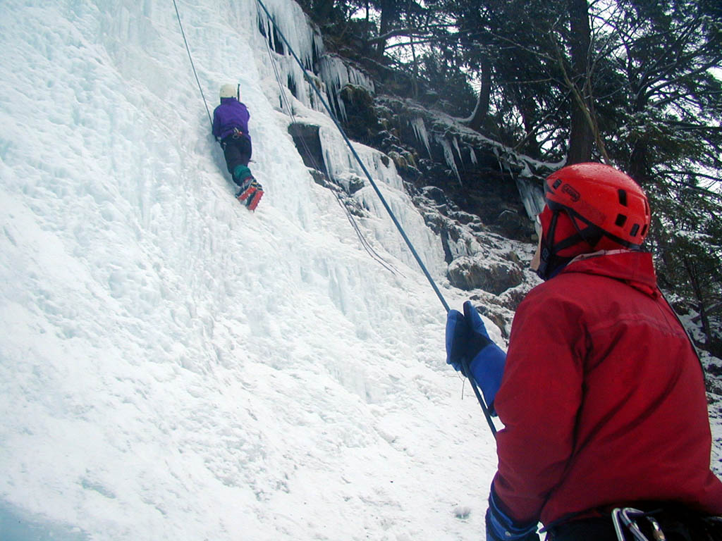 Belaying Emilie. (Category:  Ice Climbing)