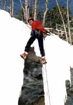 On rappel. (Category:  Ice Climbing)