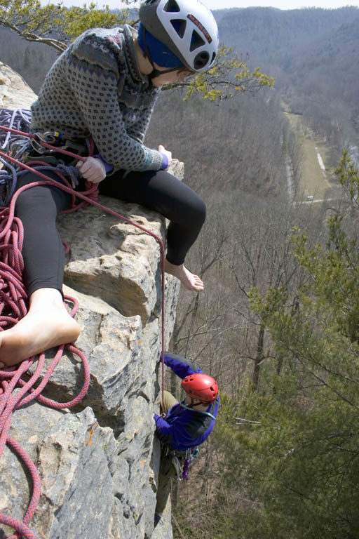 Alana belaying me to the summit of Bedtime for Bonzo. (Category:  Rock Climbing)