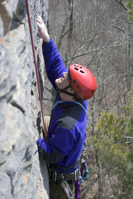 Nearing the top of Bedtime for Bonzo. (Category:  Rock Climbing)