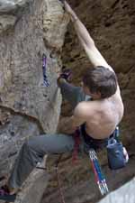 Kyle leading something hard. (Category:  Rock Climbing)