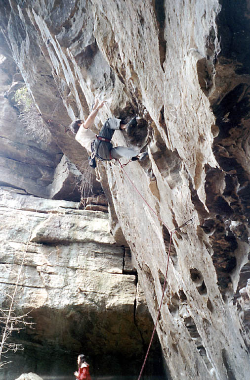 Kyle in the process of pinkpointing Ro Shampo. (Category:  Rock Climbing)