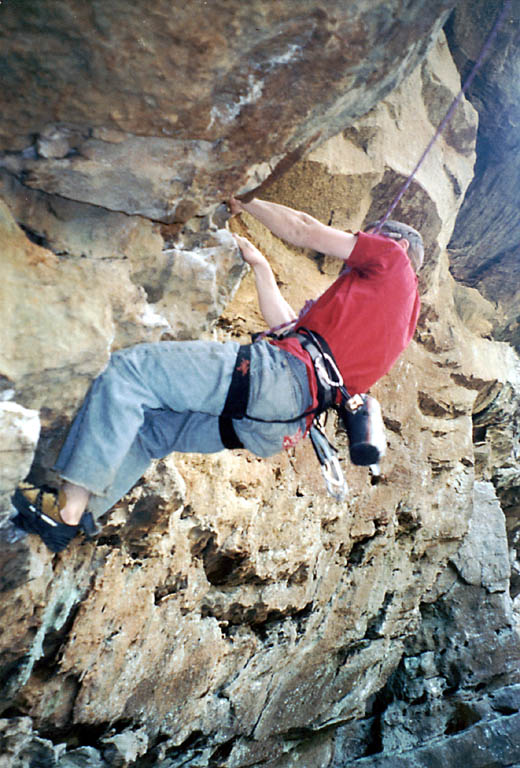 Shern on the steep opening moves of It's Alive. (Category:  Rock Climbing)