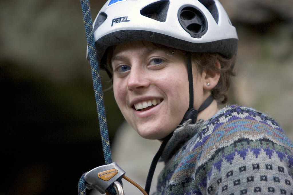 Alana belaying Lindsay on Bandolier. (Category:  Rock Climbing)