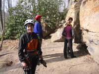 Alana preparing to lead The Arrowhead. (Category:  Rock Climbing)