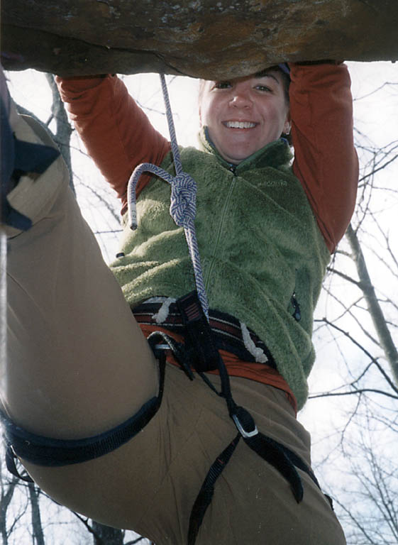 Lindsay starting to follow The Arrowhead. (Category:  Rock Climbing)