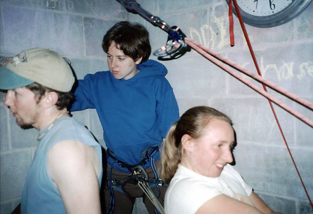 Ryan, Alana and Julia practicing haul systems. (Category:  Rock Climbing)