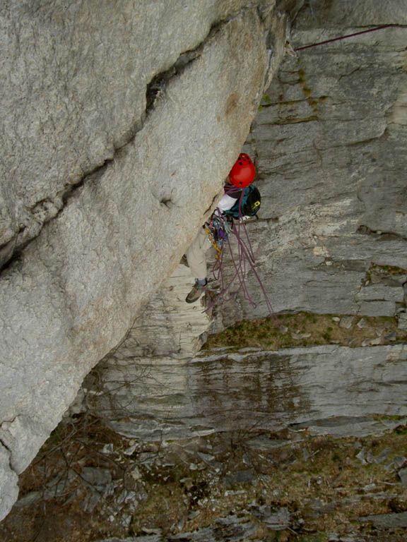 Me just visible around the roof. (Category:  Rock Climbing)