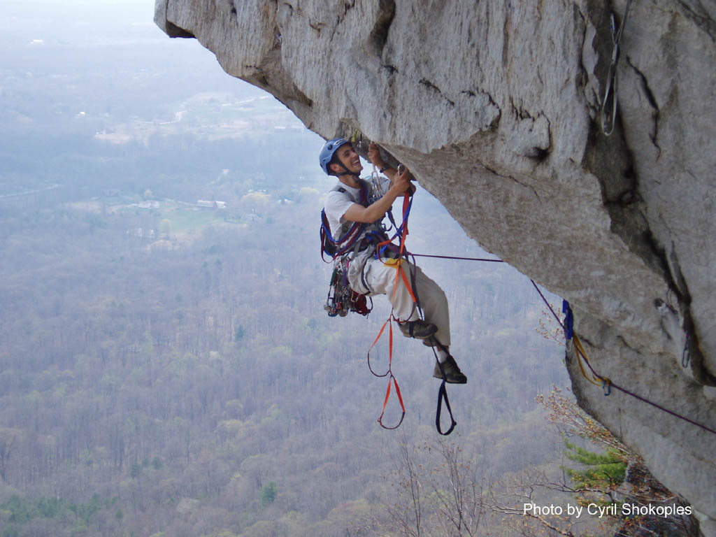 Joe in the middle of Twilight Zone, photographed from the second pitch of Andrew. (Category:  Rock Climbing)