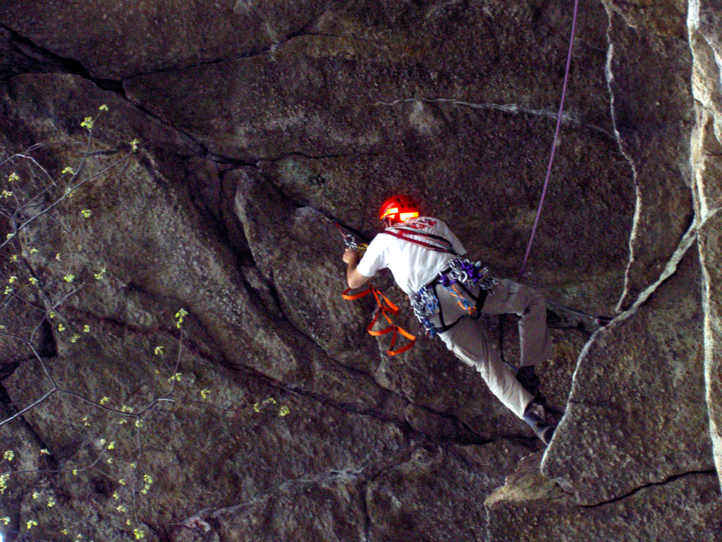 Starting Kansas City.  Feet still on the initial ledge. (Category:  Rock Climbing)