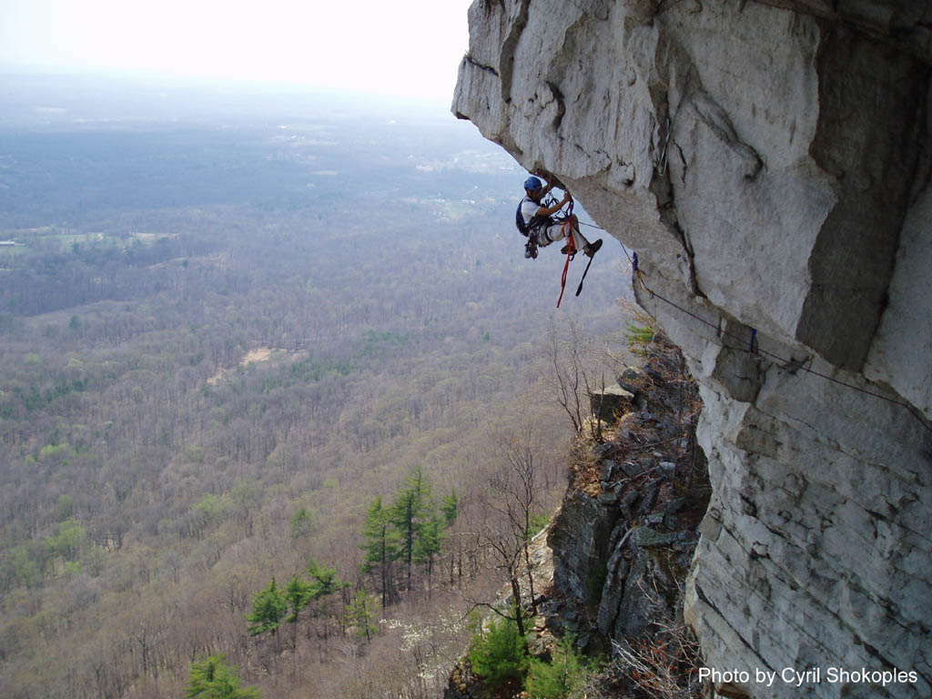 Joe in the middle of Twilight Zone, photographed from the second pitch of Andrew. (Category:  Rock Climbing)