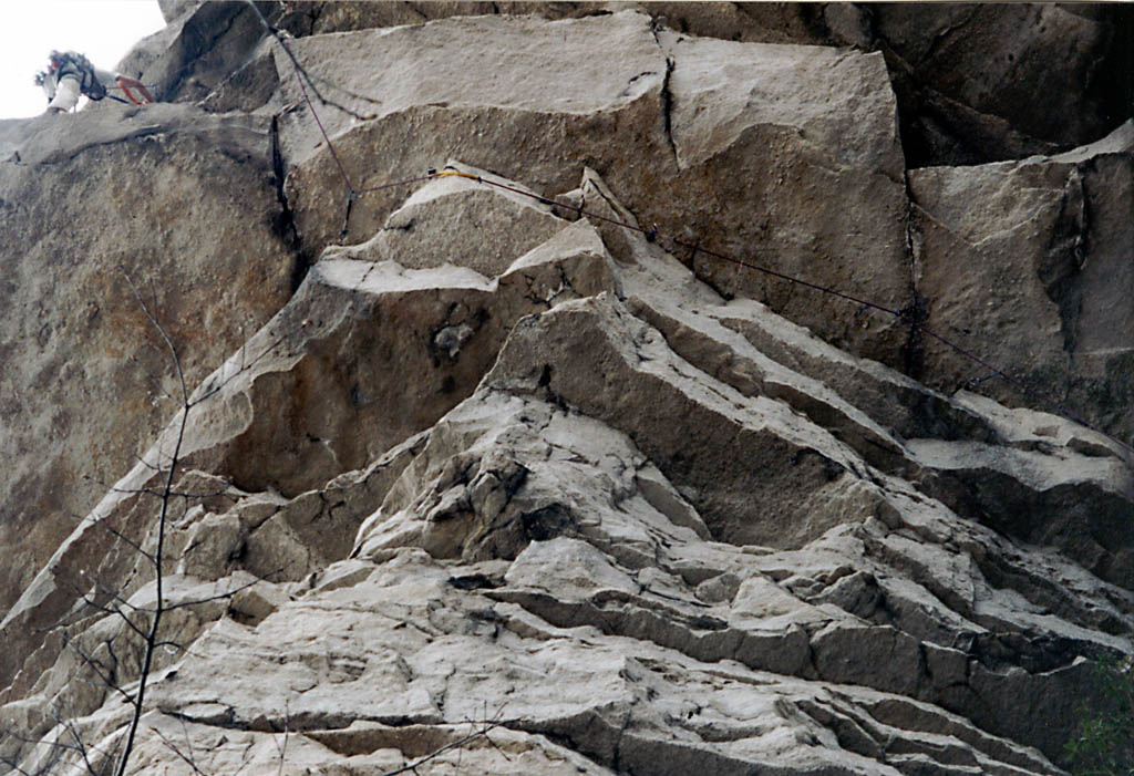 Joe finishing Twilight Zone, photographed from the belay. (Category:  Rock Climbing)