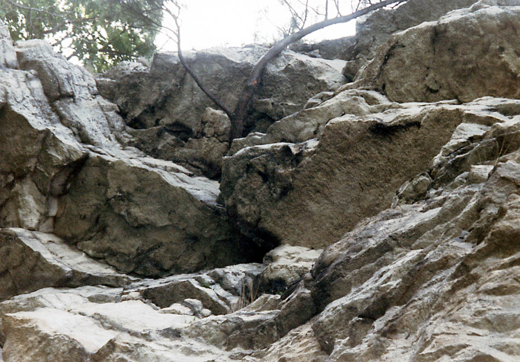 The roof of Modern Times, shot from the belay ledge on High Exposure. (Category:  Rock Climbing)