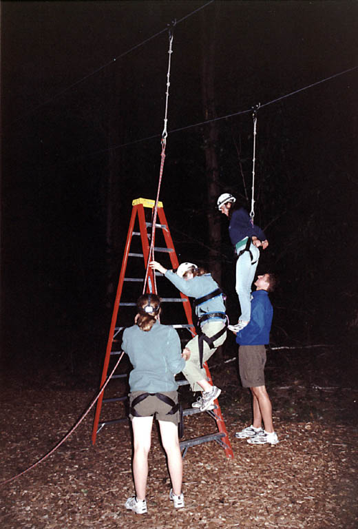 Getting off the zip line. (Category:  Ropes Course Climbing)