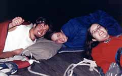 Brian, Jessica and Stacey ready to sleep in the tower. (Category:  Ropes Course Climbing)