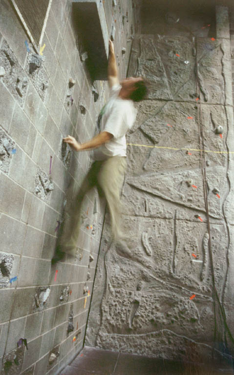 Doing the classic Lindseth dyno. (Category:  Rock Climbing)