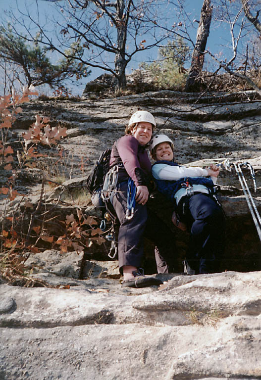 Heidi and Jen at the top of Frog's Head. (Category:  Rock Climbing)