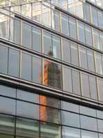 Westminster Cathedral reflecting in a nearby building. (Category:  Travel)