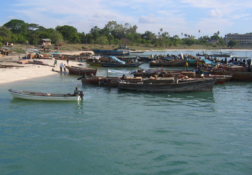 Boats at the ferry terminal on Kigamboni. (Category:  Travel)