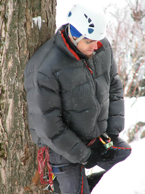 Rayko belaying. (Category:  Ice Climbing)