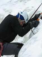 Rayko climbing. (Category:  Ice Climbing)