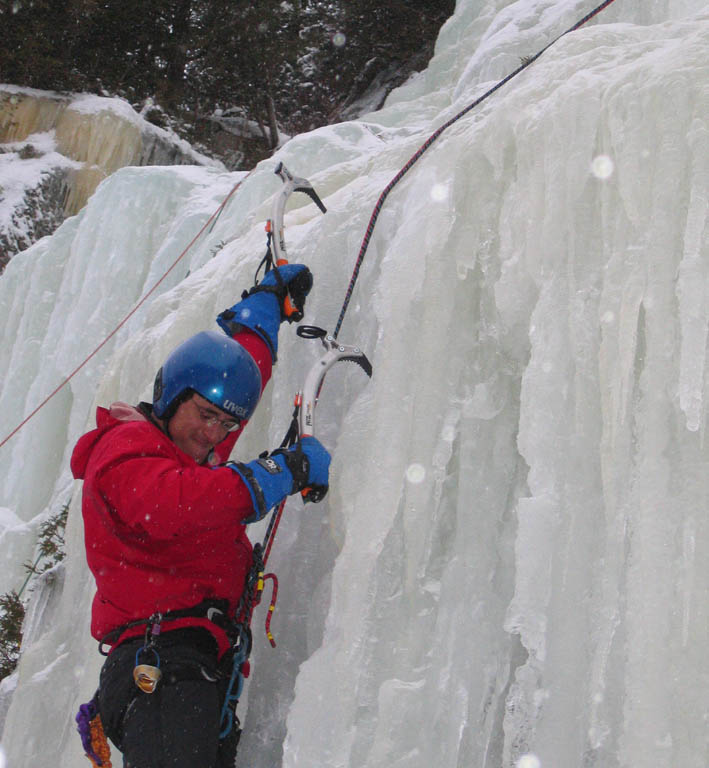 Climbing the steep part of Sisters Middle. (Category:  Ice Climbing)