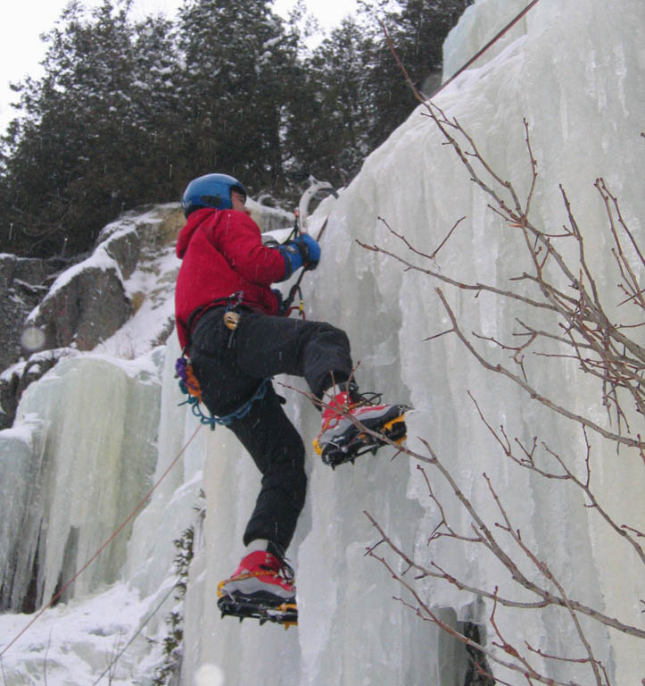 Climbing the steep part of Sisters Middle. (Category:  Ice Climbing)
