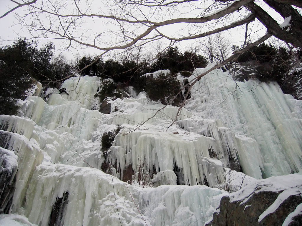 Sisters Left and Right.  Jesse is at the top of Sisters Left. (Category:  Ice Climbing)