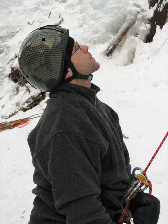 Jesse belaying. (Category:  Ice Climbing)