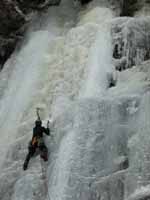 Jesse leading Hot Shot. (Category:  Ice Climbing)