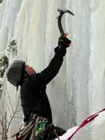 Jesse climbing the middle of Sisters. (Category:  Ice Climbing)