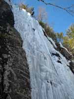 Becky rappelling the main flow of Mineville Pillar. (Category:  Ice Climbing)