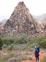 Carla approaching Mescalito. (Category:  Rock Climbing)