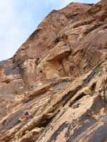 Ryan approaching the upper headwall of Black Orpheus. (Category:  Rock Climbing)