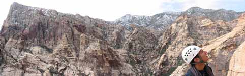 Panorama (stitched from four shots) of the view from near the top of Black Orpheus. (Category:  Rock Climbing)