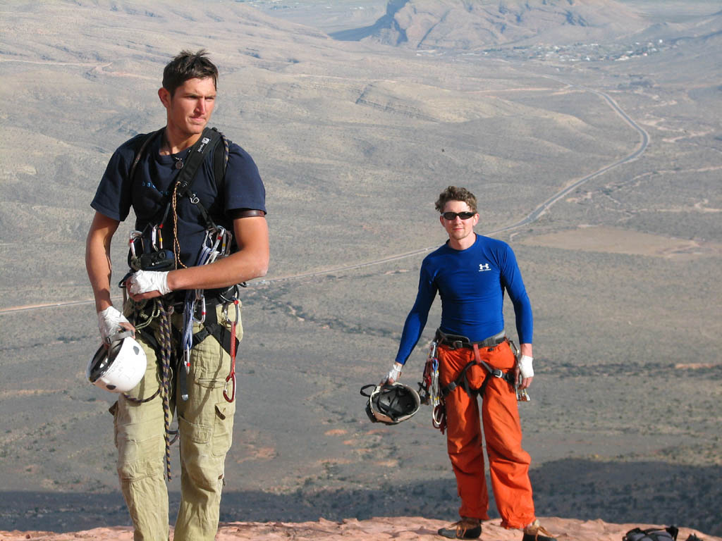 Kyle and Ryan at the top of Black Orpheus.  600' of scrambling followed by 1500' of roped climbing. (Category:  Rock Climbing)