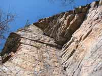 Leading Bonnie's Roof.  Just after pulling the crux. (Category:  Rock Climbing)