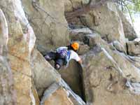 Vijay at the start of the Modern Times roof. (Category:  Rock Climbing)