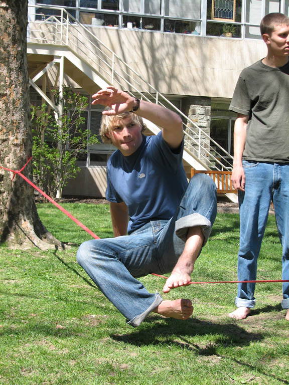 Patrick doing a sit start. (Category:  Slacklining)