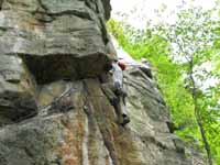 Leading Directissima.  Just past the initial ramp. (Category:  Rock Climbing)