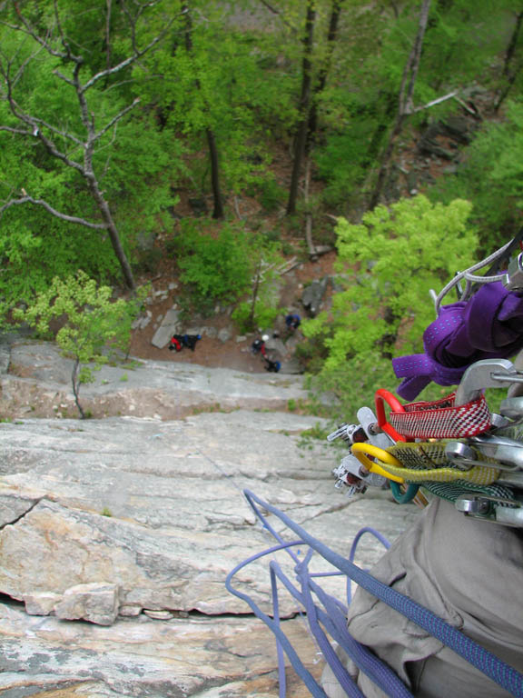 Looking down from the first belay on Strictly From Nowhere. (Category:  Rock Climbing)