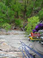 Looking down from the first belay on Strictly From Nowhere. (Category:  Rock Climbing)