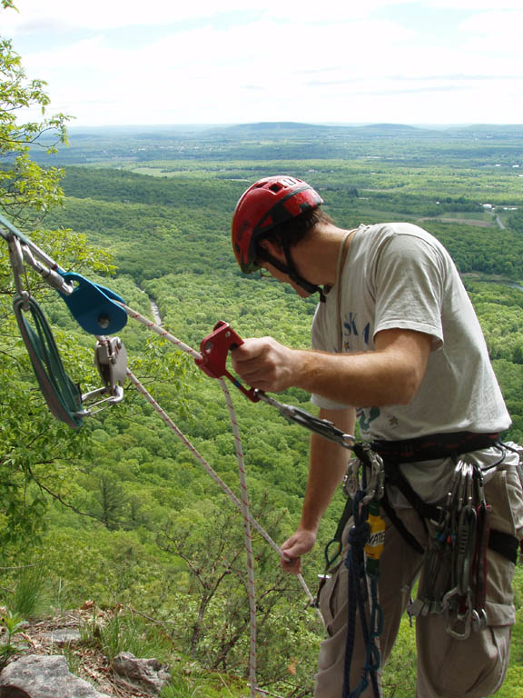 Hauling the bag up Andrew to the base of Twilight Zone. (Category:  Rock Climbing)