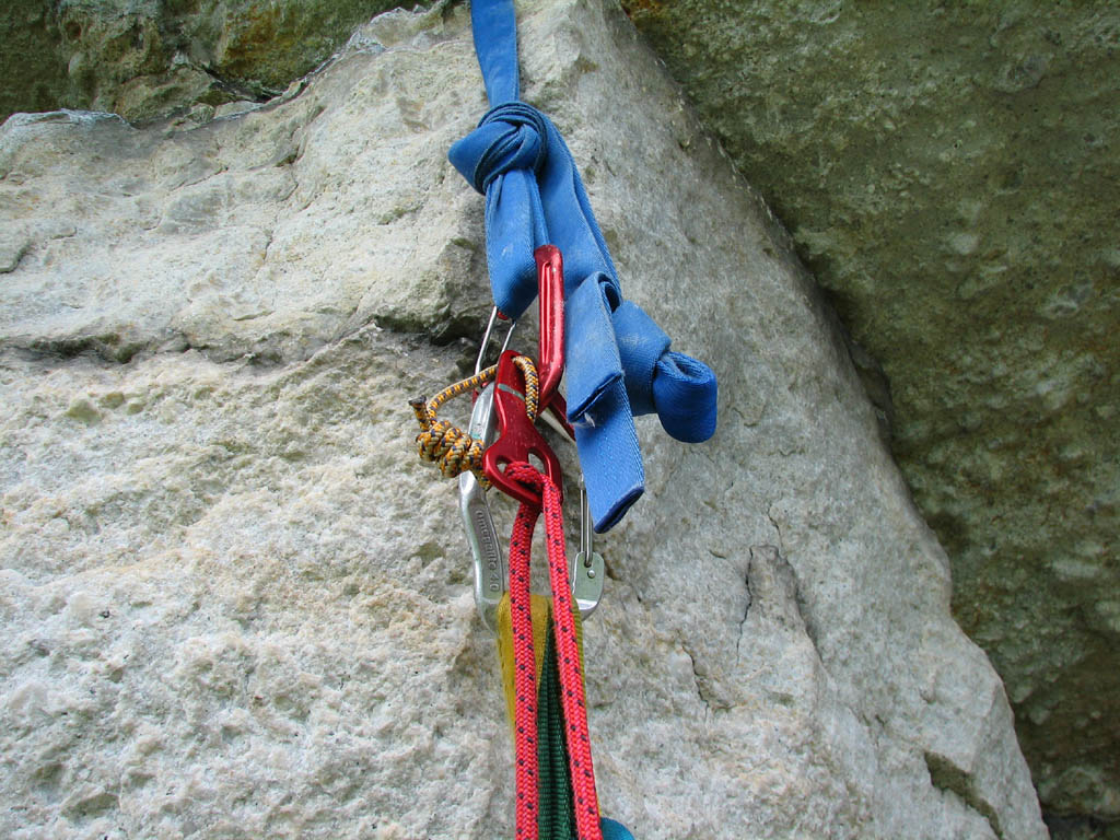 Hanging on a fifi hook.  Yes, I took this picture while hanging from that hook. (Category:  Rock Climbing)