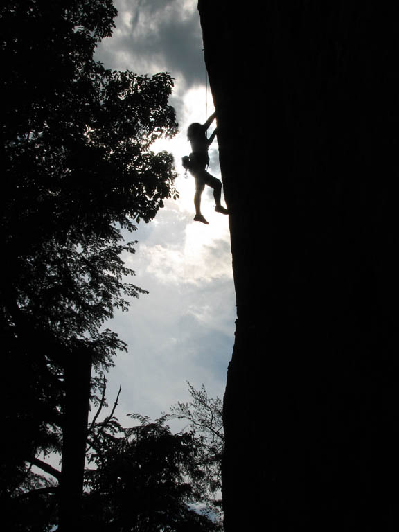 Porscha climbing AWOL. (Category:  Rock Climbing)