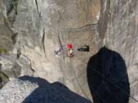 On the tyrolean from Lost Arrow Spire to the north rim. (Category:  Rock Climbing)