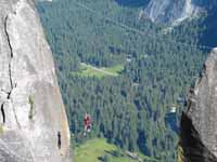 Ryan doing the tyrolean from Lost Arrow Spire to the north rim. (Category:  Rock Climbing)